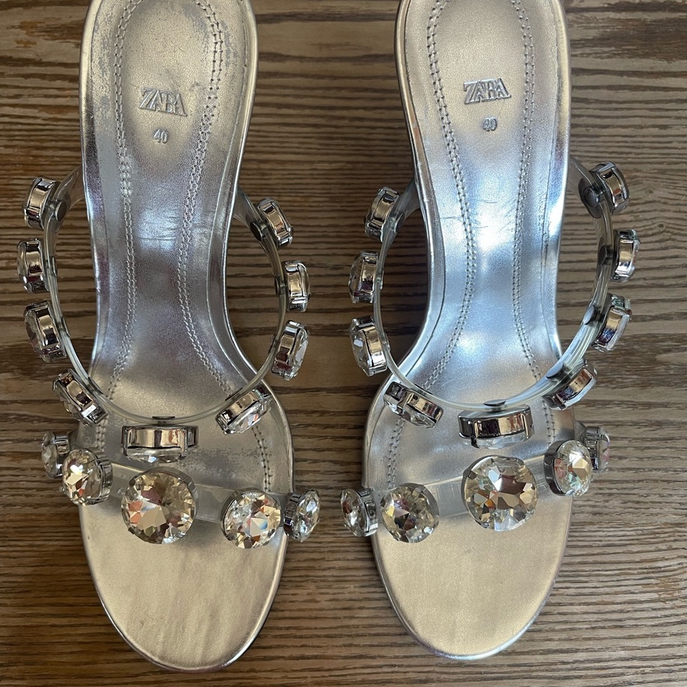 Zara Silver Crystal Embellished Heels